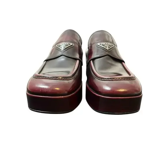 Prada Leather Platform Loafers Luxury Designer Italy Made Red Brown Men's Size 9 - Picture 4 of 9